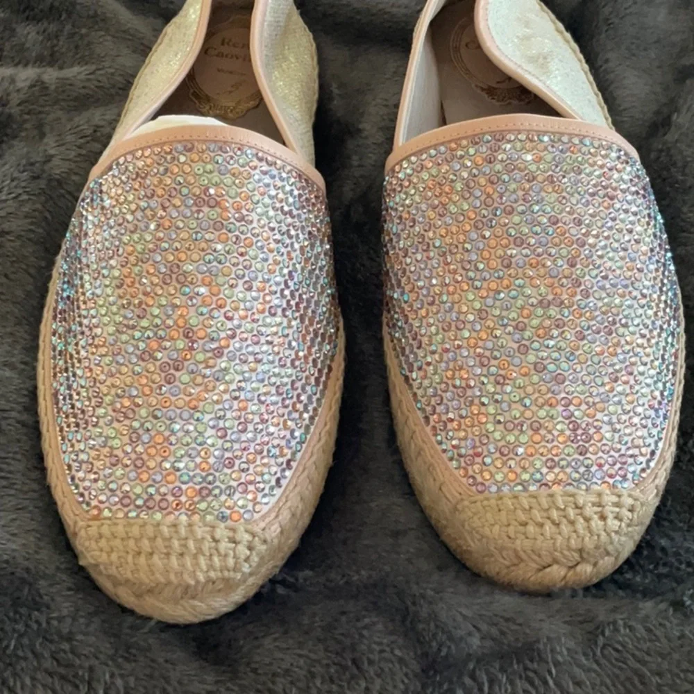 NWT RENE CAOVILLA PALE PINK JEWELED AND SHIMMER ESPADRILLES EU41 US10
